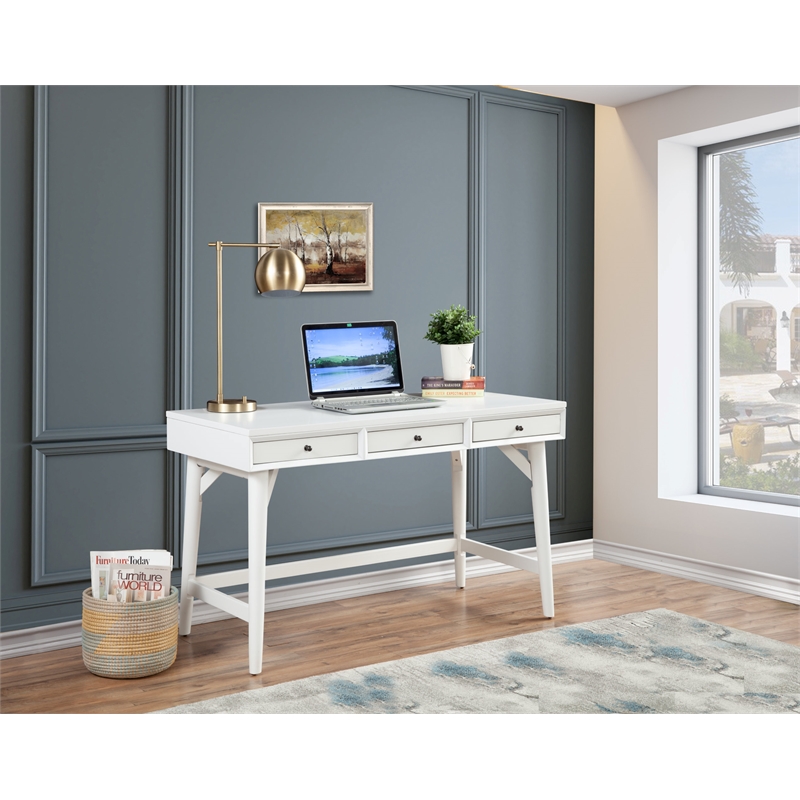Alpine Furniture Flynn Large Wood 3 Drawer Desk in White