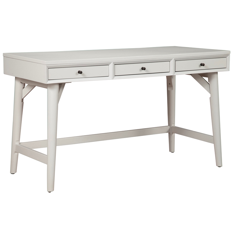 Alpine Furniture Flynn Large Wood 3 Drawer Desk in White