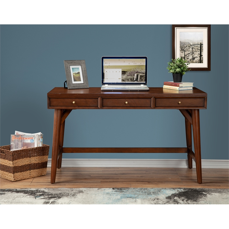 Alpine Furniture Flynn Large Wood 3 Drawer Desk in Walnut