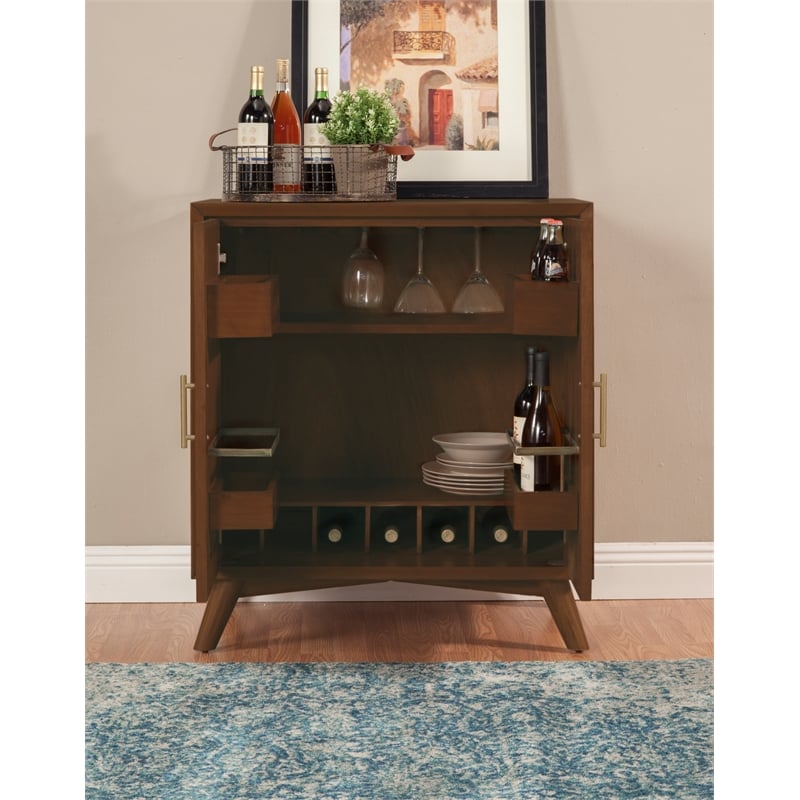 Alpine Furniture Flynn Small Bar Cabinet in Walnut