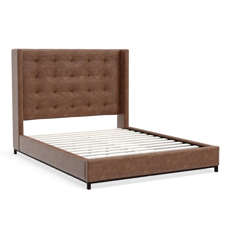 Alpine Furniture Mundo Upholstered California King Platform Bed in Brown