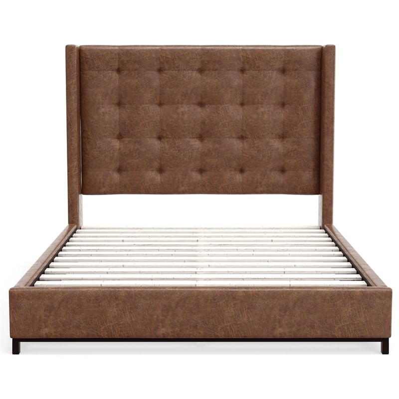 Alpine Furniture Mundo Upholstered California King Platform Bed in Brown