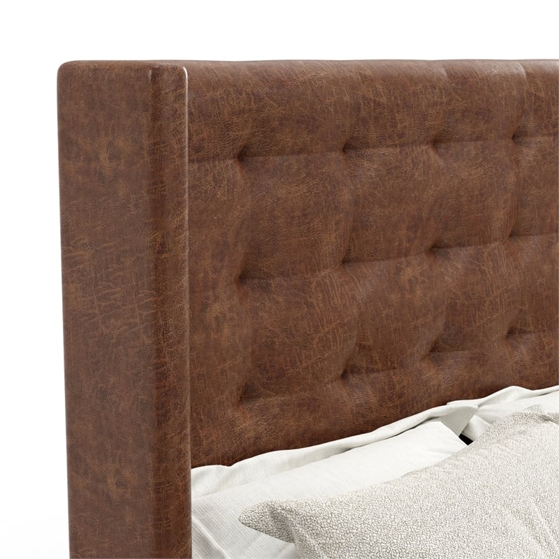 Alpine Furniture Mundo Upholstered California King Platform Bed in Brown