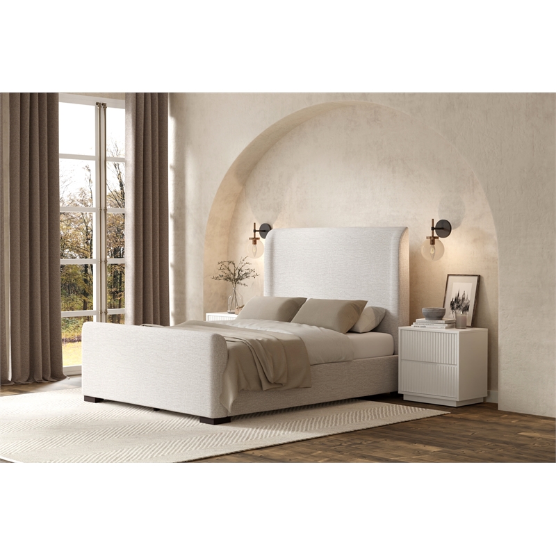 Alpine Furniture Adele Upholstered Full Platform Bed in Beige