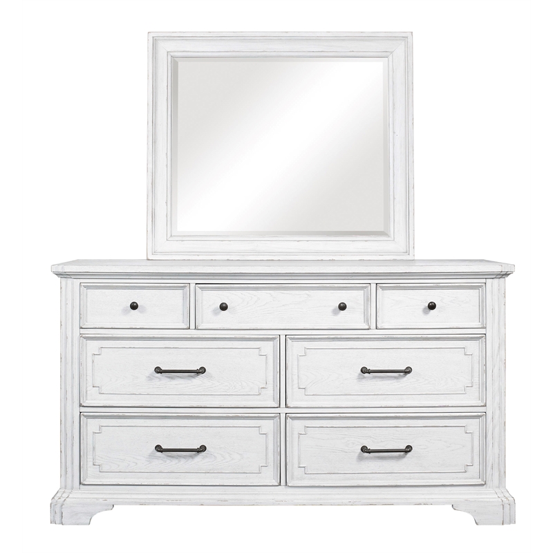 Alpine Furniture Clara Transitional Wood Dresser Mirror in White Mist
