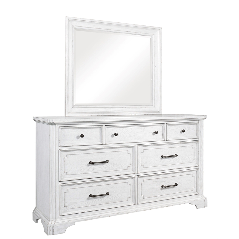 Alpine Furniture Clara Transitional Wood Dresser Mirror in White Mist