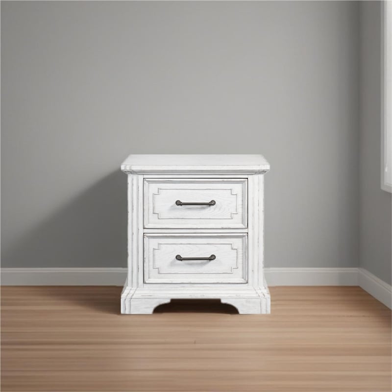 Alpine Furniture Clara 2-Drawer Transitional Wood Nightstand in White Mist