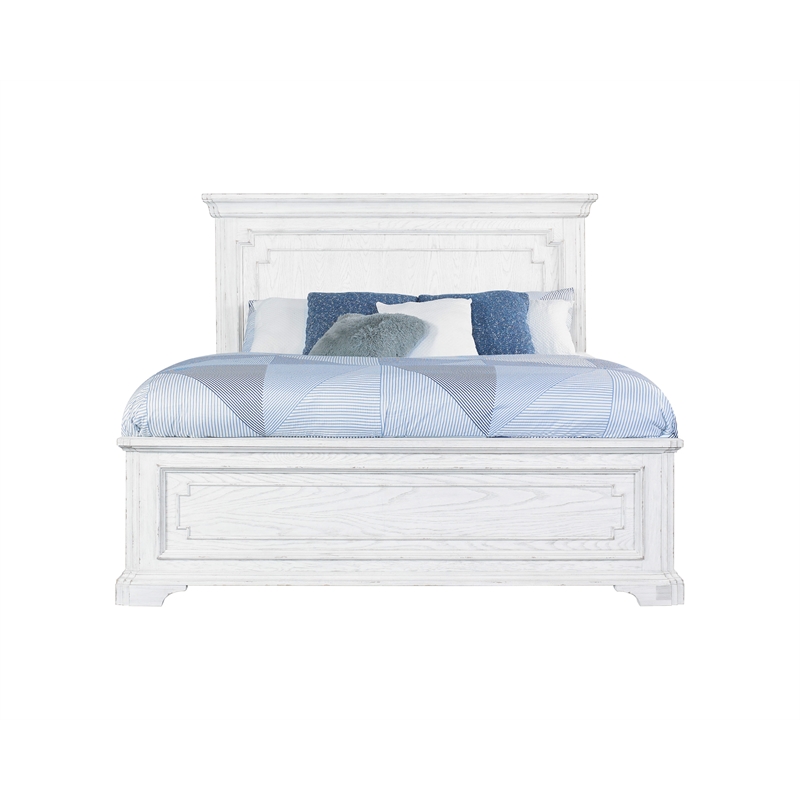 Alpine Furniture Clara Wood Queen Size Panel Bed in White Mist