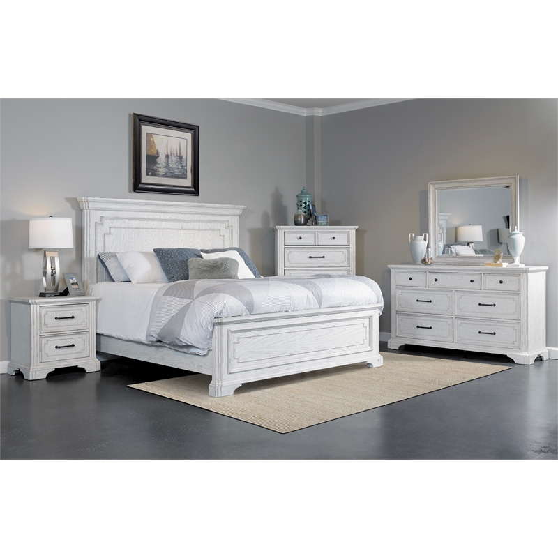 Alpine Furniture Clara Wood Queen Size Panel Bed in White Mist