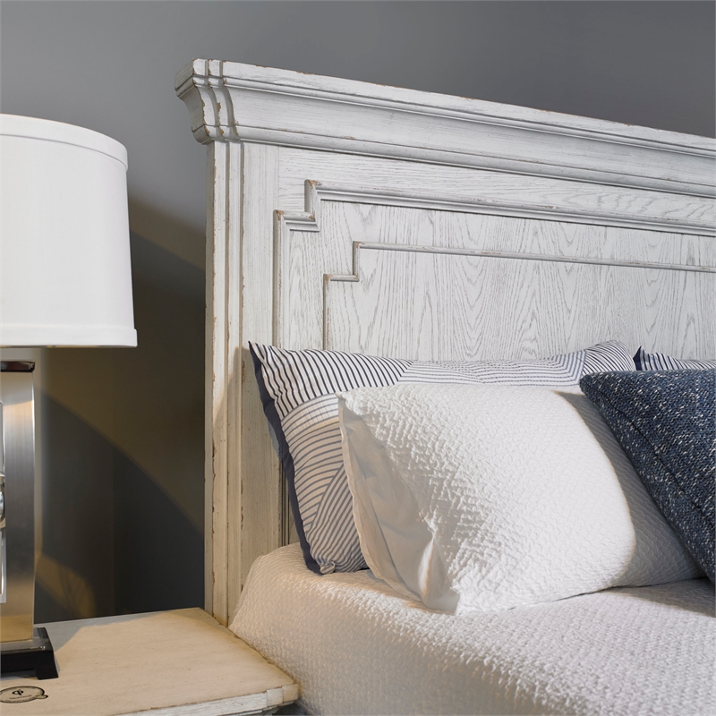 Alpine Furniture Clara Wood Queen Size Panel Bed in White Mist