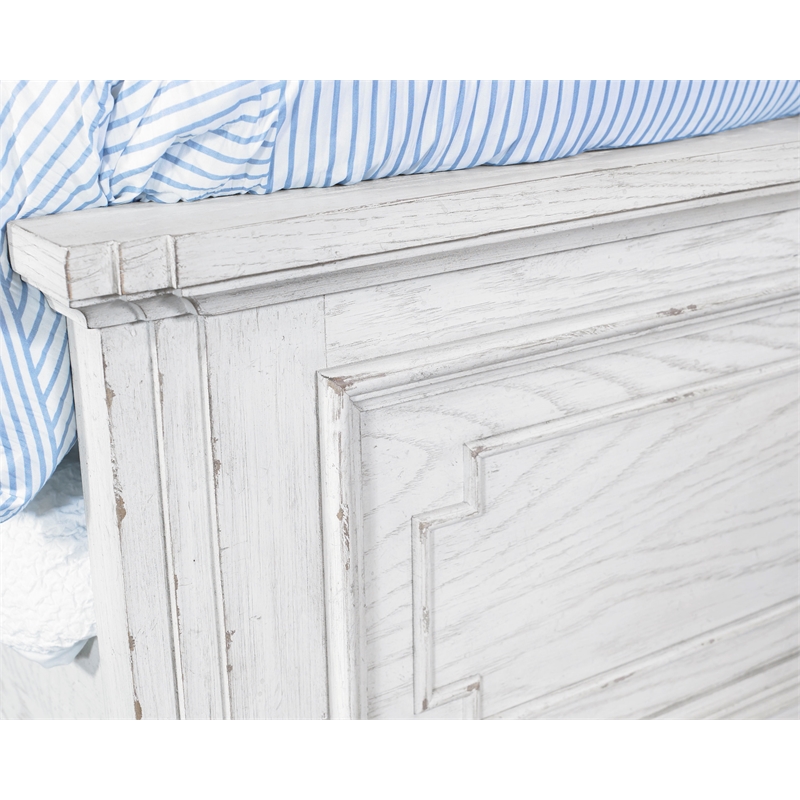 Alpine Furniture Clara Wood Queen Size Panel Bed in White Mist