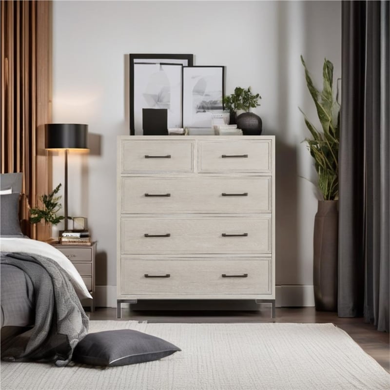 Alpine Furniture Bradley 4 Drawer Wood Chest in Antique White