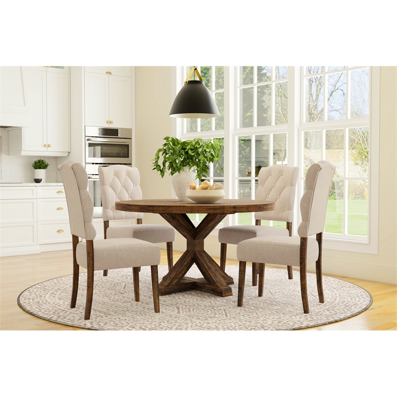 Alpine Furniture Newberry Round Dining Table in Medium Brown