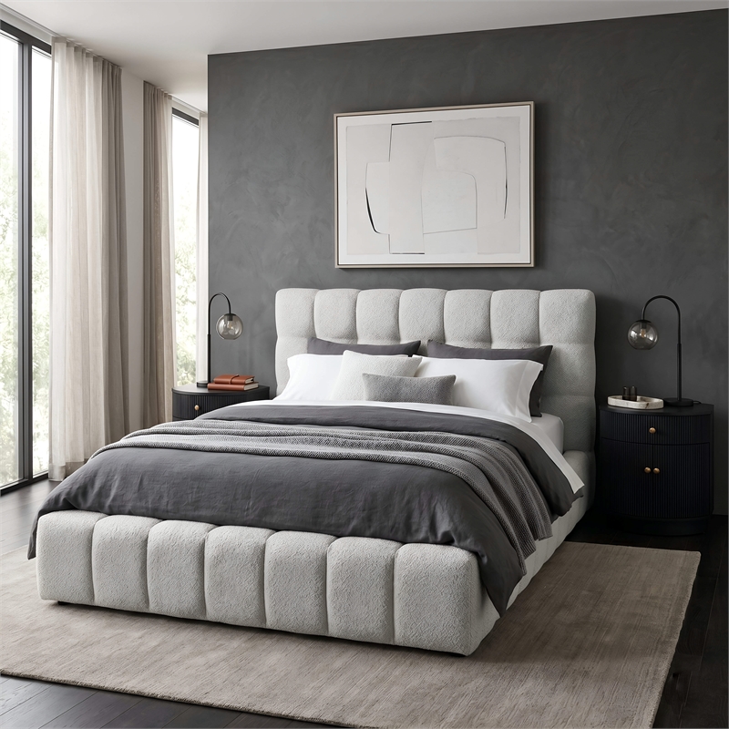 Alpine Furniture Nora Queen Upholstered Platform Bed - Light Gray