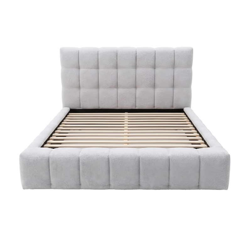 Alpine Furniture Nora Queen Upholstered Platform Bed - Light Gray