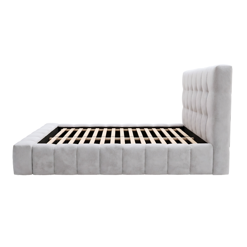 Alpine Furniture Nora California King Upholstered Platform Bed - Light Gray