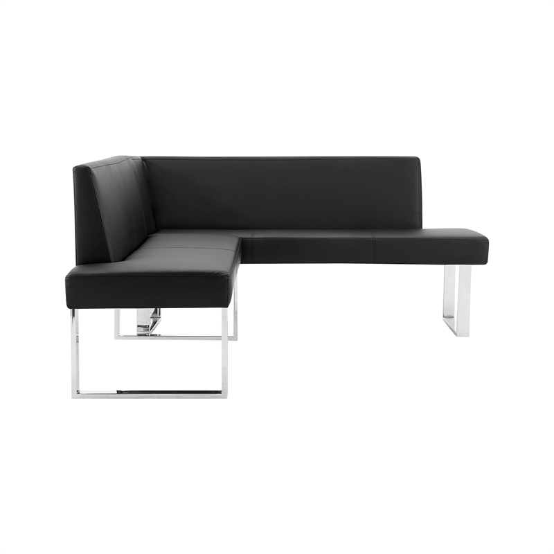 Allora Modern Faux Leather Upholstered Corner Sofa Nook in Black/Chrome