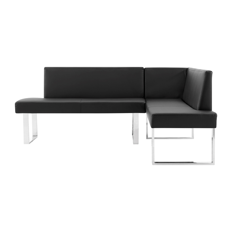 Allora Modern Faux Leather Upholstered Corner Sofa Nook in Black/Chrome