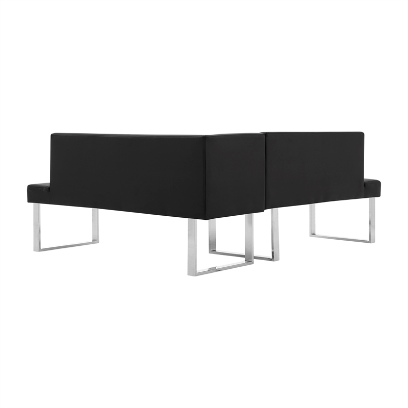 Allora Modern Faux Leather Upholstered Corner Sofa Nook in Black/Chrome