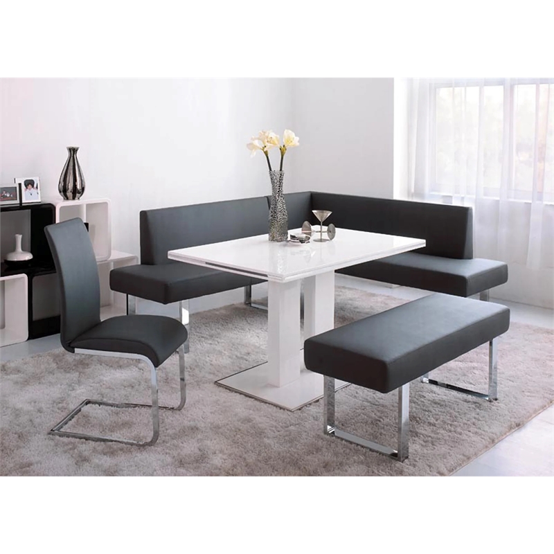 Allora Modern Faux Leather Upholstered Corner Sofa Nook in Black/Chrome