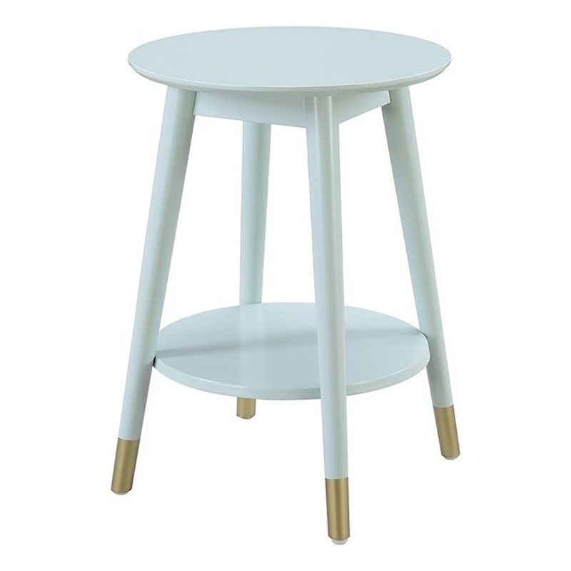 Allora Mid-Century Round Wood End Table with Shelf in Sea foam Green