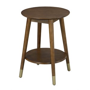 Allora Mid-Century Round Wood End Table with Shelf in Espresso