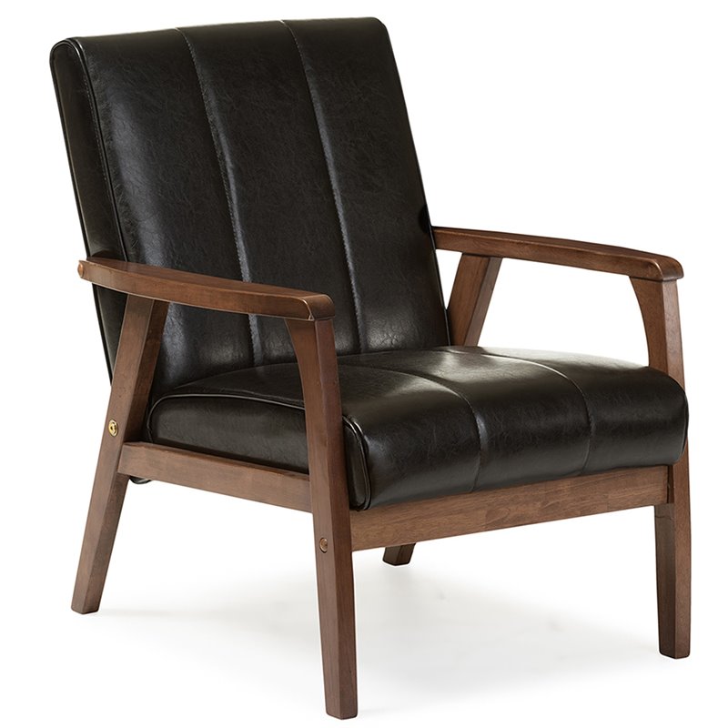 Allora 3 Piece Faux Leather Sofa Set in Black and Walnut