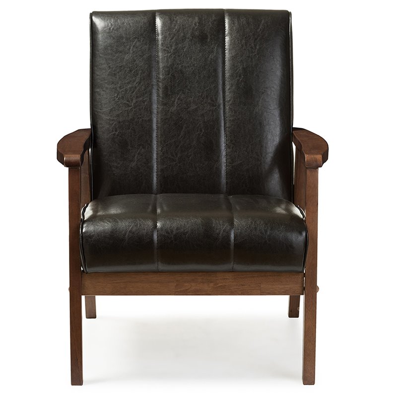 Allora 3 Piece Faux Leather Sofa Set in Black and Walnut
