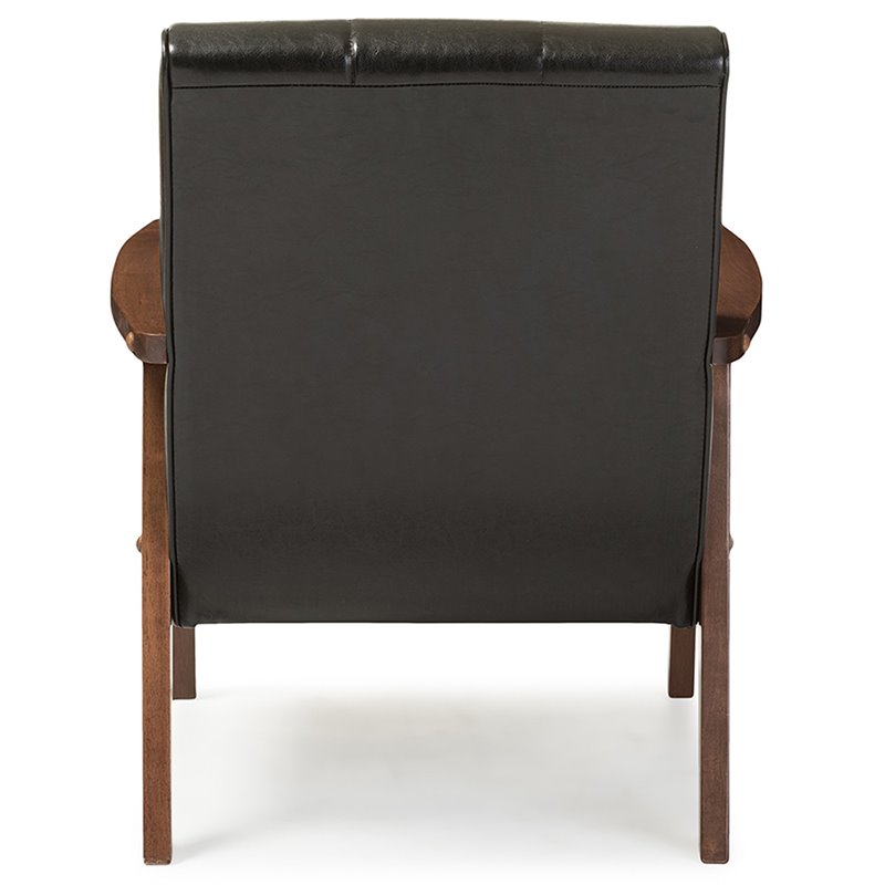 Allora 3 Piece Faux Leather Sofa Set in Black and Walnut