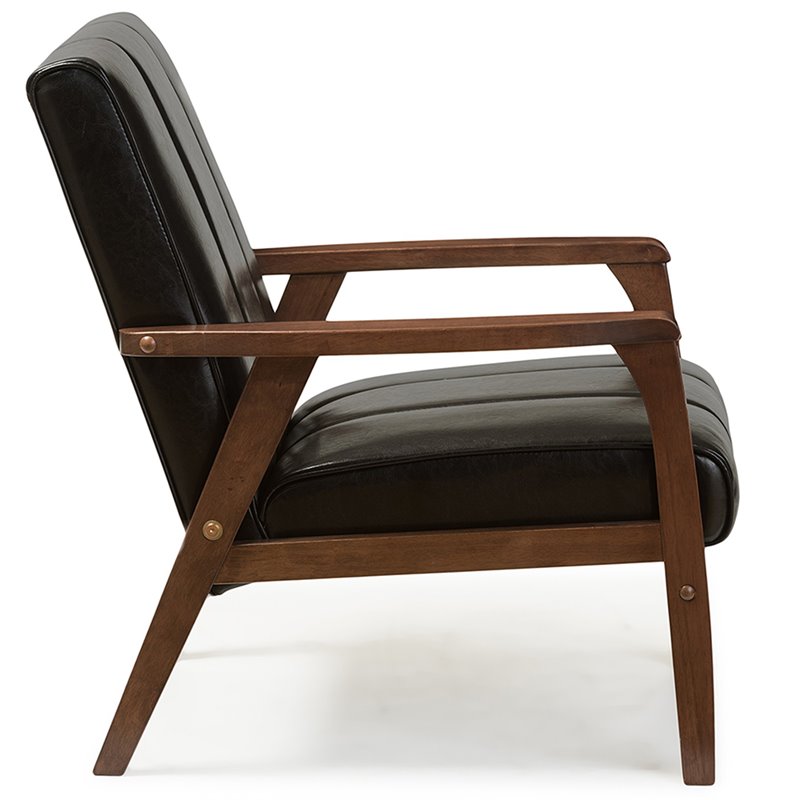 Allora 3 Piece Faux Leather Sofa Set in Black and Walnut