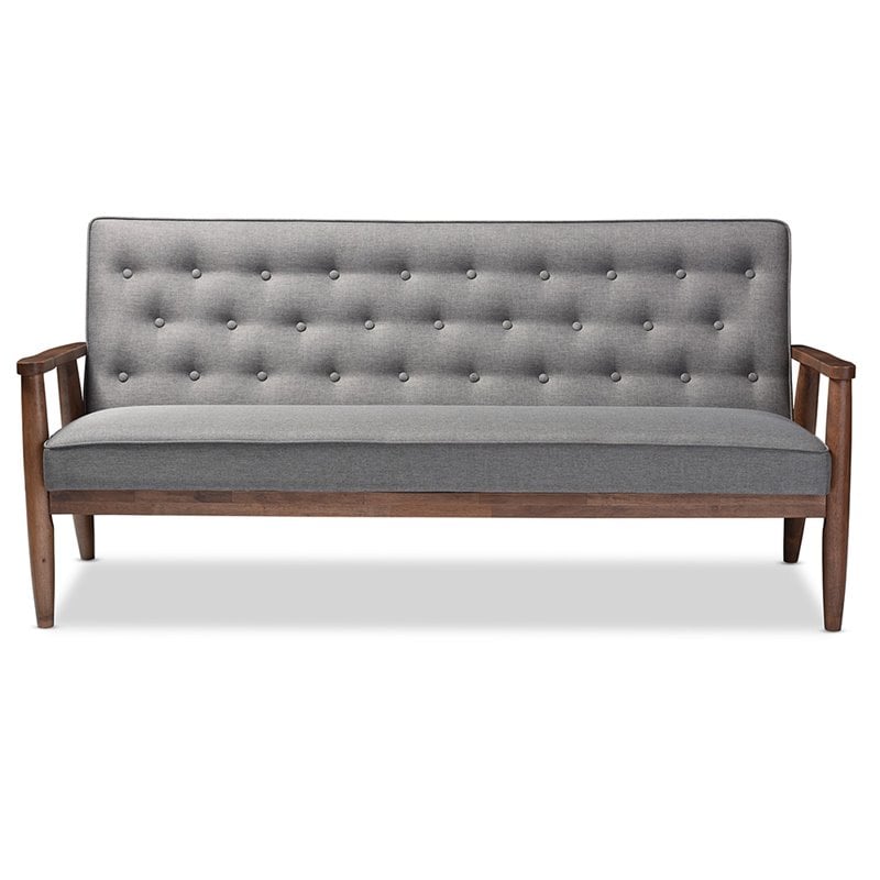 Allora Tufted Sofa in Gray and Walnut