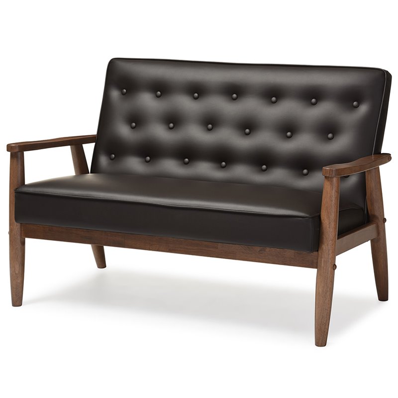 Allora 3 Piece Faux Leather Tufted Sofa Set in Brown