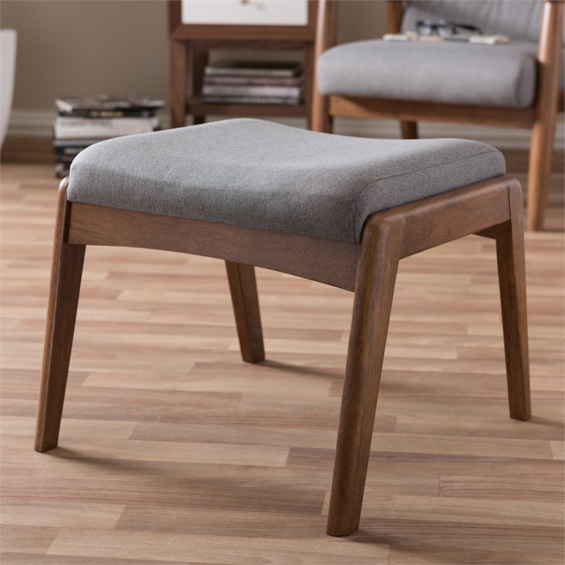 Allora Upholstered Ottoman in Gray and Walnut
