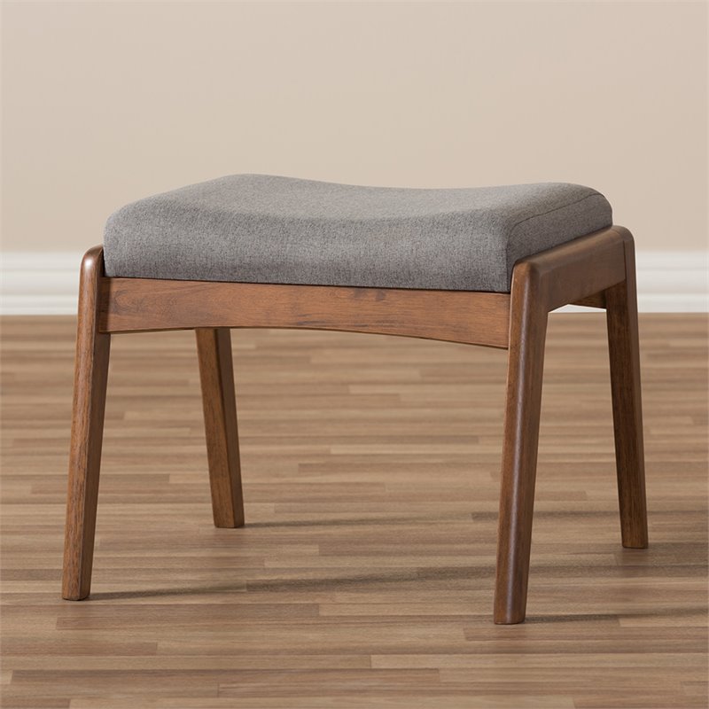 Allora Upholstered Ottoman in Gray and Walnut