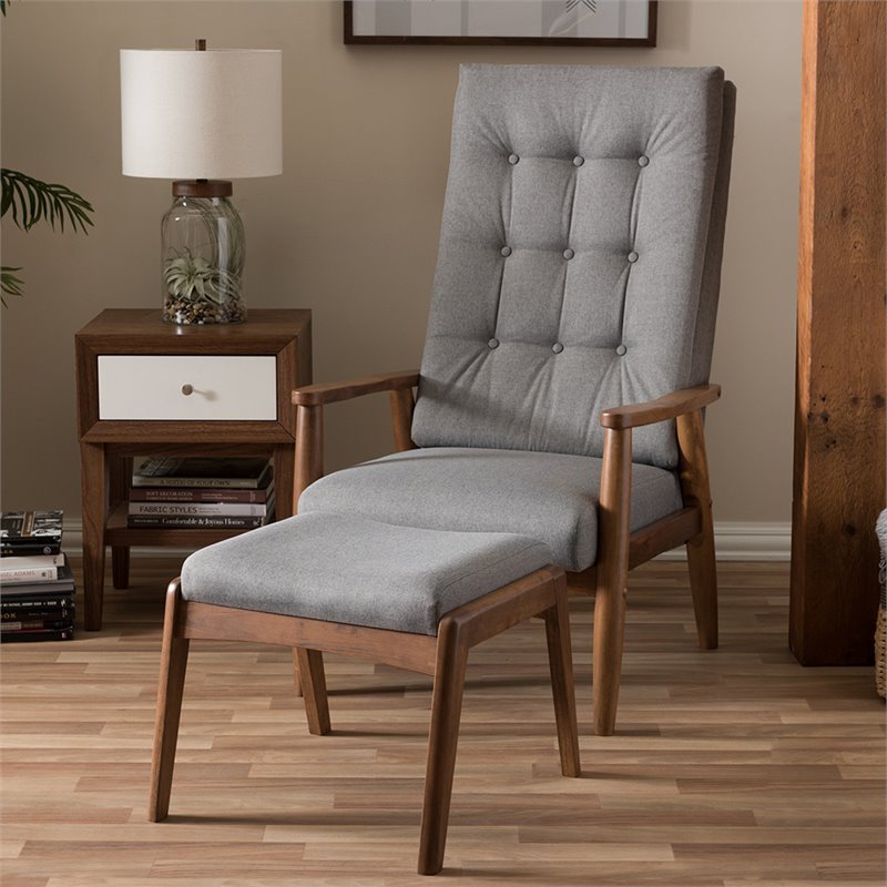 Allora Tufted Accent Chair and Ottoman Set in Gray