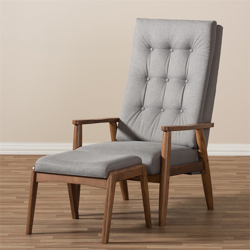 Allora Tufted Accent Chair and Ottoman Set in Gray