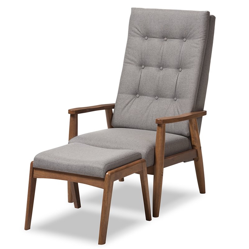 Allora Tufted Accent Chair and Ottoman Set in Gray