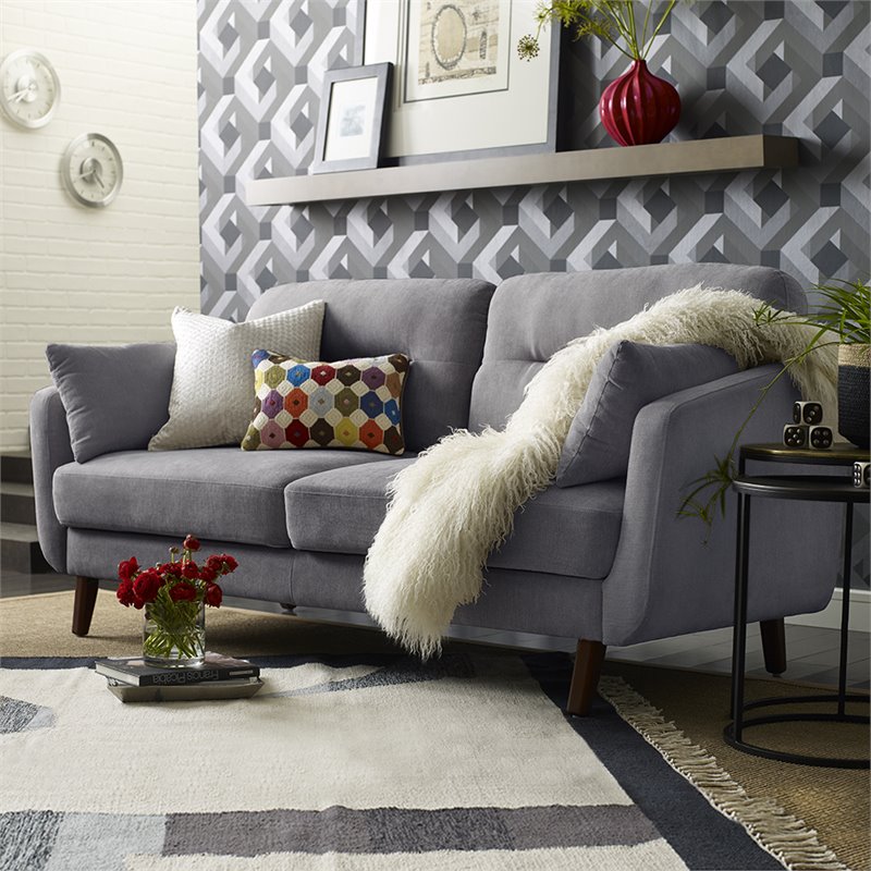 Allora Polyester Dark Gray Loveseat Rectangular Mid-Century Modern 61