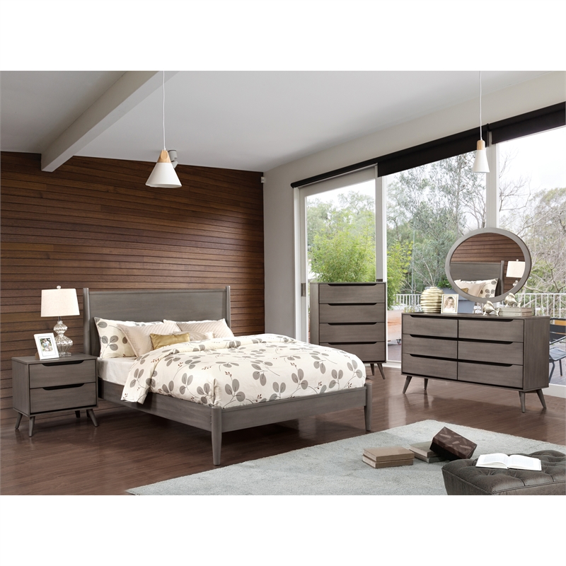 Allora Mid-Century Modern Wood 6-Drawer Dresser in Gray