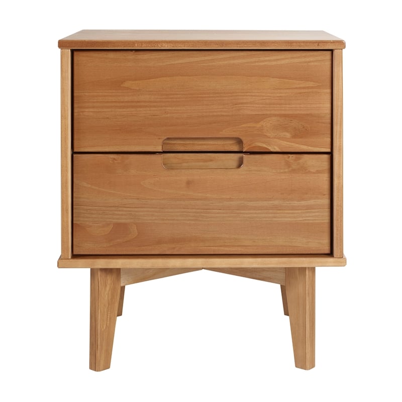 Allora Mid Century Modern Wood 2 Drawer Nightstand in Caramel