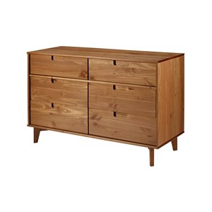 Allora 6 Drawer Mid Century Modern Wood Dresser in Caramel