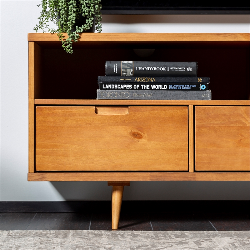 Allora Solid Pine Wood Caramel TV Stand Rectangular Cord Management 24
