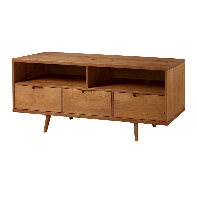 Allora Solid Pine Wood Caramel TV Stand Rectangular Cord Management 24