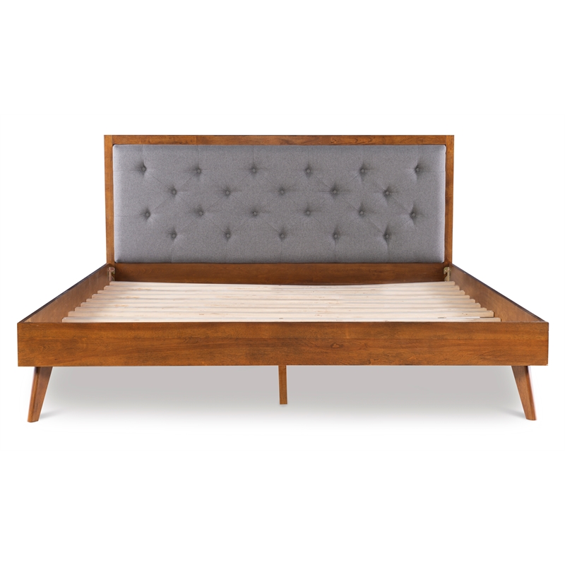 Allora Mid-Century Wood/Polyester King Platform Bed in Medium Brown