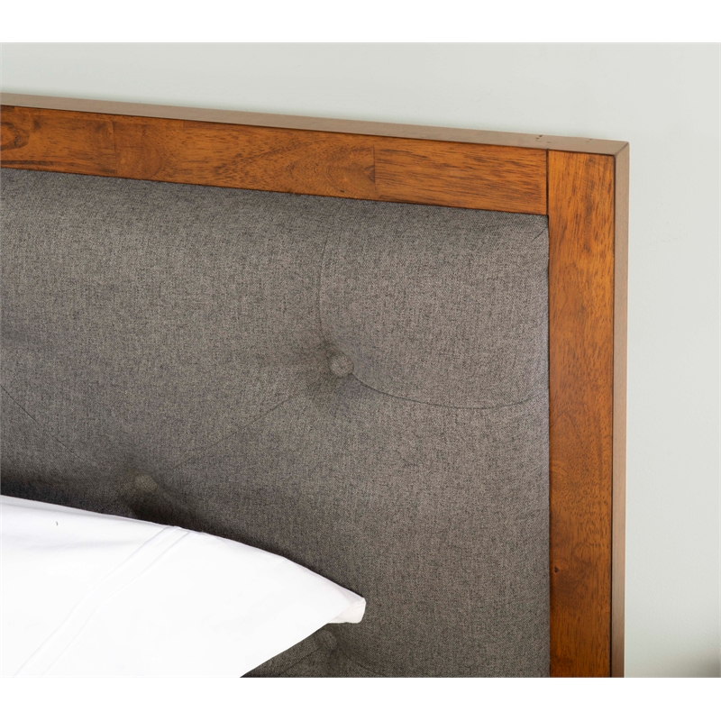 Allora Mid-Century Wood/Polyester King Platform Bed in Medium Brown