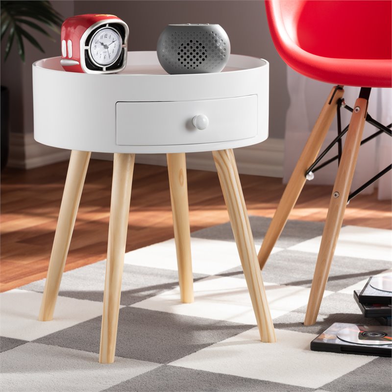 Allora Modern 1-Drawer Wood End Table in White