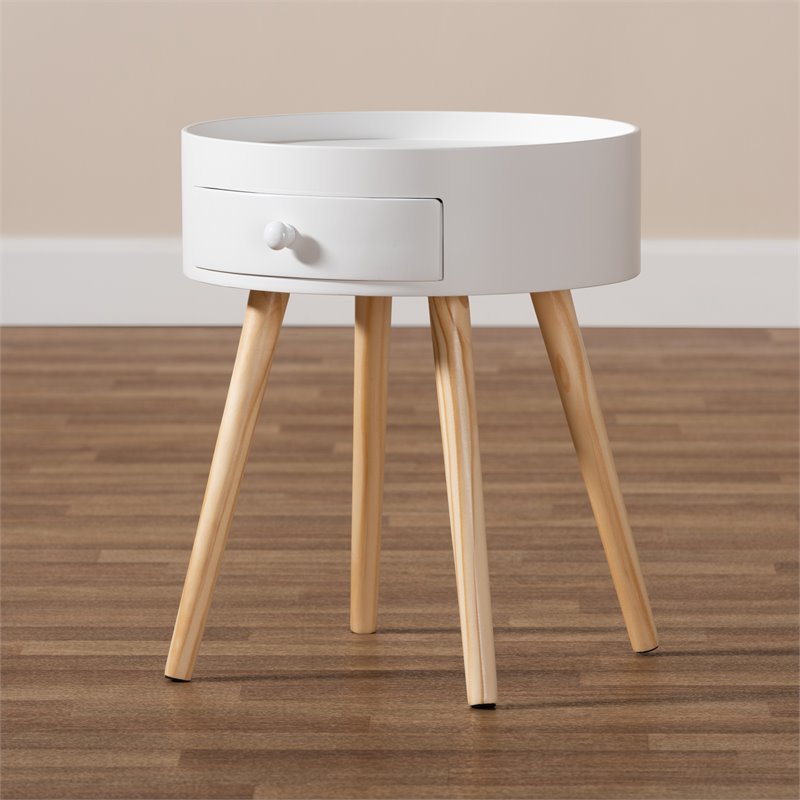 Allora Modern 1-Drawer Wood End Table in White