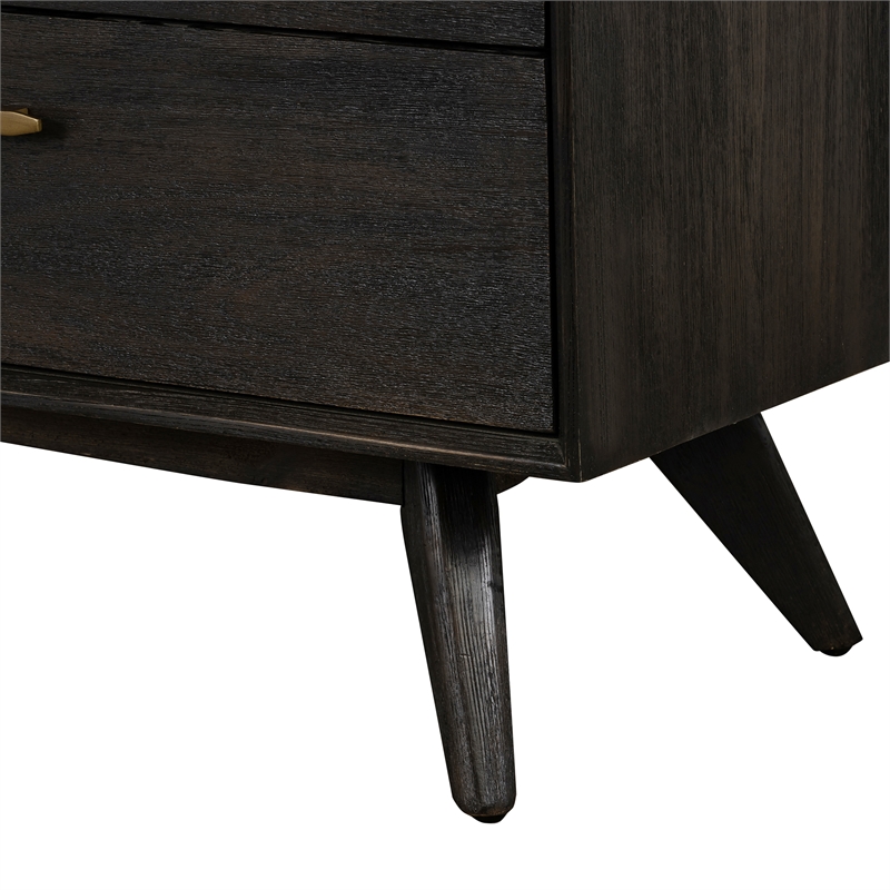 Allora 6-Drawer Modern Wood Dresser with Antique Brass Accents in Brown
