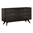 Allora 6-Drawer Modern Wood Dresser with Antique Brass Accents in Brown
