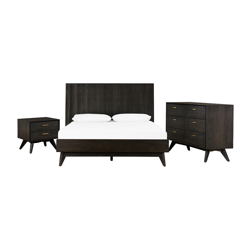 Allora 6-Drawer Modern Wood Dresser with Antique Brass Accents in Brown